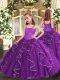 Purple Sleeveless Beading and Ruffles Floor Length Pageant Gowns For Girls