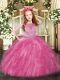 Hot Pink Scoop Neckline Beading and Ruffles Pageant Gowns For Girls Sleeveless Zipper