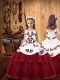Lovely Burgundy Lace Up Straps Embroidery Kids Formal Wear Tulle Sleeveless