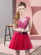 Free and Easy Hot Pink Two Pieces Tulle Scoop Sleeveless Appliques Mini Length Zipper Homecoming Dress