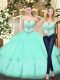 Apple Green Ball Gowns Organza Sweetheart Sleeveless Beading and Ruffled Layers Floor Length Lace Up Quinceanera Dresses