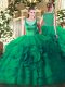 Sweet Turquoise Sleeveless Beading and Ruffled Layers Floor Length Sweet 16 Quinceanera Dress