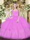 Lilac Ball Gowns Organza Spaghetti Straps Sleeveless Ruffled Layers Floor Length Zipper Quinceanera Dress