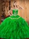 Great Green Sleeveless Floor Length Embroidery and Ruffles Lace Up Quince Ball Gowns