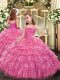 Cute Beading and Ruffled Layers and Pick Ups Little Girls Pageant Gowns Rose Pink Lace Up Sleeveless Floor Length