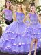 Organza Scoop Sleeveless Zipper Beading and Ruffled Layers Ball Gown Prom Dress in Lavender