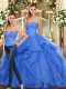 Sexy Floor Length Lace Up Quinceanera Dress Blue for Military Ball and Sweet 16 and Quinceanera with Beading and Ruffles