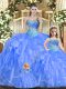 Baby Blue Ball Gowns Beading and Ruffles Quinceanera Gown Lace Up Tulle Sleeveless Floor Length