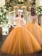 Popular Orange Sleeveless Floor Length Beading Lace Up Little Girl Pageant Gowns