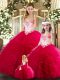 Dramatic Beading and Ruffles Sweet 16 Dresses Red Lace Up Sleeveless Floor Length