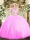 Lilac Two Pieces Tulle Scoop Sleeveless Beading Floor Length Zipper Quinceanera Dresses