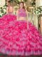 Hot Selling Tulle Sleeveless Floor Length Sweet 16 Dress and Beading and Ruffled Layers