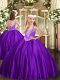 Custom Designed Ball Gowns Pageant Dress for Womens Purple V-neck Satin Sleeveless Floor Length Lace Up