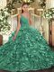 V-neck Sleeveless Sweep Train Backless Quinceanera Dresses Turquoise Organza