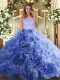 Amazing Blue Zipper Sweet 16 Dress Beading and Lace Sleeveless Floor Length