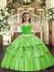 Floor Length Child Pageant Dress Organza Sleeveless Appliques and Ruffled Layers