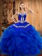 Spectacular Royal Blue Sweetheart Neckline Embroidery and Ruffles Quinceanera Gowns Sleeveless Lace Up