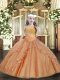Rust Red Tulle Lace Up Straps Sleeveless Floor Length Kids Formal Wear Beading and Ruffles and Sequins