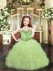 Customized Organza Spaghetti Straps Sleeveless Lace Up Beading and Ruffles and Pick Ups Girls Pageant Dresses in Yellow Green