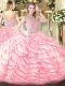 Chic Tulle Sleeveless Sweet 16 Dresses Sweep Train and Beading and Ruffled Layers