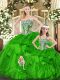Sleeveless Floor Length Beading and Ruffles Lace Up Quince Ball Gowns with Green