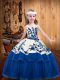 Sleeveless Floor Length Embroidery Lace Up Girls Pageant Dresses with Blue