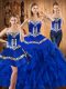 Smart Satin and Organza Sleeveless Floor Length Quince Ball Gowns and Embroidery and Ruffles