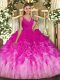 Custom Made Multi-color Ball Gowns Organza V-neck Sleeveless Ruffles Floor Length Backless Sweet 16 Dress
