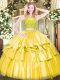 Yellow Two Pieces Tulle Scoop Sleeveless Beading and Ruffled Layers Floor Length Zipper Sweet 16 Quinceanera Dress