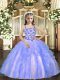 Best Tulle Straps Sleeveless Lace Up Beading and Ruffles Little Girl Pageant Gowns in Light Blue