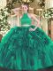 Best Floor Length Turquoise Quinceanera Gown Halter Top Sleeveless Backless