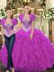 Cheap Sleeveless Lace Up Floor Length Beading and Ruffles Quince Ball Gowns