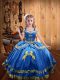 Popular Beading and Embroidery Little Girl Pageant Gowns Blue Lace Up Sleeveless Floor Length