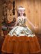 Beautiful Rust Red Sleeveless Floor Length Embroidery Lace Up Little Girls Pageant Gowns