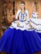 Super Royal Blue Sleeveless Floor Length Embroidery Lace Up Quinceanera Dress
