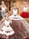 Admirable Sweep Train Ball Gowns Quince Ball Gowns Multi-color Halter Top Fabric With Rolling Flowers Sleeveless Lace Up