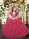 Hot Pink Ball Gowns Organza Straps Sleeveless Beading and Ruffles Floor Length Lace Up Little Girls Pageant Dress Wholesale