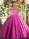 Luxury Hot Pink Sweet 16 Quinceanera Dress Military Ball and Sweet 16 and Quinceanera with Beading and Appliques Sweetheart Sleeveless Lace Up
