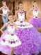 Artistic Lilac Ball Gowns Halter Top Sleeveless Fabric With Rolling Flowers Floor Length Lace Up Embroidery Quinceanera Gowns