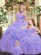 Lavender Sweetheart Lace Up Beading and Ruffles Quince Ball Gowns Sleeveless