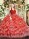 Admirable V-neck Sleeveless Zipper Quinceanera Gown Coral Red Organza
