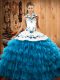 Luxury Halter Top Sleeveless Organza Sweet 16 Quinceanera Dress Embroidery and Ruffled Layers Lace Up