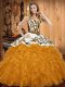 Lovely Sweetheart Sleeveless Lace Up Ball Gown Prom Dress Gold Satin and Organza