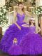 Simple Ball Gowns Sweet 16 Dresses Purple Straps Organza Sleeveless Floor Length Lace Up