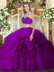 Graceful Two Pieces Sweet 16 Dress Fuchsia High-neck Tulle Sleeveless Floor Length Backless