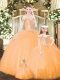 Adorable Floor Length Orange Vestidos de Quinceanera Tulle Sleeveless Beading