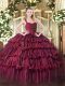 Free and Easy Burgundy Straps Zipper Ruffled Layers Quinceanera Gowns Sleeveless