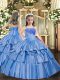 Baby Blue Lace Up Kids Pageant Dress Beading and Ruffled Layers Sleeveless Floor Length