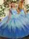 Multi-color Ball Gowns Scoop Sleeveless Organza Floor Length Backless Beading and Ruffles Sweet 16 Dress