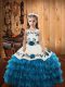Adorable Teal Ball Gowns Organza Straps Sleeveless Embroidery and Ruffled Layers Floor Length Lace Up Little Girls Pageant Gowns
